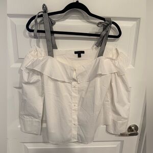 J. Crew White Off-Shoulder Button Up Top